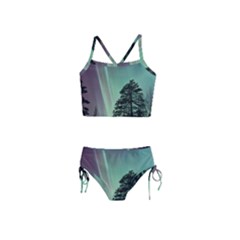 Silhouette Of Aurora Borealis Girls  Tankini Swimsuit by Bedest