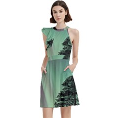 Silhouette Of Aurora Borealis Cocktail Party Halter Sleeveless Dress With Pockets by Bedest