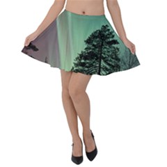 Silhouette Of Aurora Borealis Velvet Skater Skirt