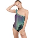 Silhouette Of Aurora Borealis Frilly One Shoulder Swimsuit View1