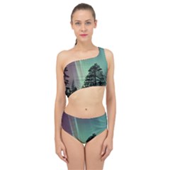 Silhouette Of Aurora Borealis Spliced Up Two Piece Swimsuit by Bedest