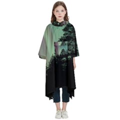 Silhouette Of Aurora Borealis Kids  Hooded Rain Ponchos