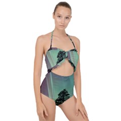 Silhouette Of Aurora Borealis Scallop Top Cut Out Swimsuit by Bedest