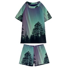 Silhouette Of Aurora Borealis Kids  Swim T-shirt And Shorts Set by Bedest