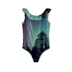 Silhouette Of Aurora Borealis Kids  Frill Swimsuit by Bedest