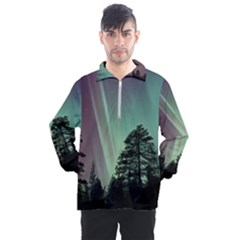 Silhouette Of Aurora Borealis Men s Half Zip Pullover