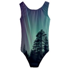 Silhouette Of Aurora Borealis Kids  Cut-out Back One Piece Swimsuit by Bedest