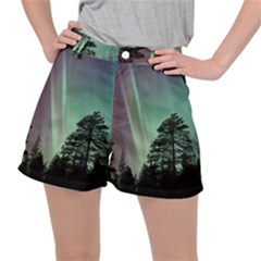 Silhouette Of Aurora Borealis Women s Ripstop Shorts by Bedest