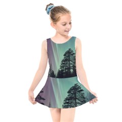 Silhouette Of Aurora Borealis Kids  Skater Dress Swimsuit by Bedest