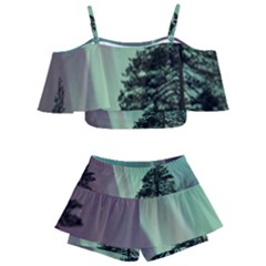 Silhouette Of Aurora Borealis Kids  Off Shoulder Skirt Bikini by Bedest