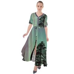 Silhouette Of Aurora Borealis Waist Tie Boho Maxi Dress by Bedest