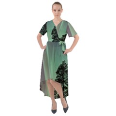 Silhouette Of Aurora Borealis Front Wrap High Low Dress by Bedest