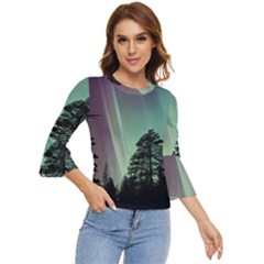 Silhouette Of Aurora Borealis Bell Sleeve Top