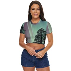 Silhouette Of Aurora Borealis Side Button Cropped T-shirt by Bedest