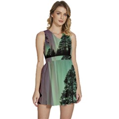 Silhouette Of Aurora Borealis Sleeveless High Waist Mini Dress by Bedest