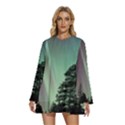 Silhouette Of Aurora Borealis Round Neck Long Sleeve Bohemian Style Chiffon Mini Dress View1