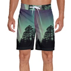 Silhouette Of Aurora Borealis Men s Beach Shorts by Bedest