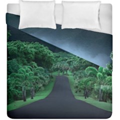 Jungle Road Hawaii Asphalt Mountains Green Duvet Cover Double Side (king Size) by Bedest