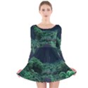 Jungle Road Hawaii Asphalt Mountains Green Long Sleeve Velvet Skater Dress View1