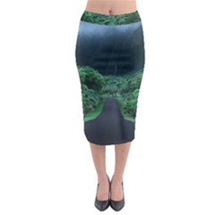 Jungle Road Hawaii Asphalt Mountains Green Midi Pencil Skirt by Bedest