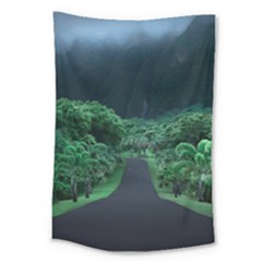 Jungle Road Hawaii Asphalt Mountains Green Large Tapestry