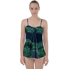 Jungle Road Hawaii Asphalt Mountains Green Babydoll Tankini Top by Bedest