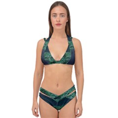 Jungle Road Hawaii Asphalt Mountains Green Double Strap Halter Bikini Set by Bedest