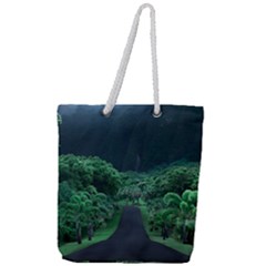 Jungle Road Hawaii Asphalt Mountains Green Full Print Rope Handle Tote (large) by Bedest