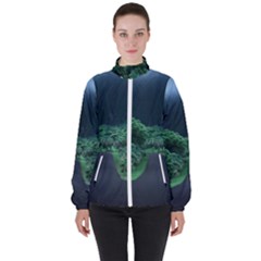 Jungle Road Hawaii Asphalt Mountains Green Women s High Neck Windbreaker by Bedest