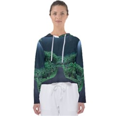 Jungle Road Hawaii Asphalt Mountains Green Women s Slouchy Sweat