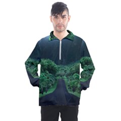 Jungle Road Hawaii Asphalt Mountains Green Men s Half Zip Pullover