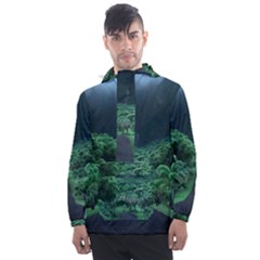 Jungle Road Hawaii Asphalt Mountains Green Men s Front Pocket Pullover Windbreaker