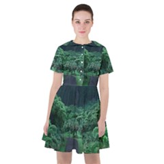 Jungle Road Hawaii Asphalt Mountains Green Sailor Dress by Bedest