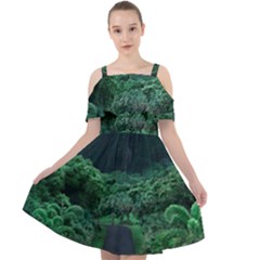 Jungle Road Hawaii Asphalt Mountains Green Cut Out Shoulders Dress by Bedest