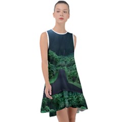 Jungle Road Hawaii Asphalt Mountains Green Frill Swing Dress by Bedest