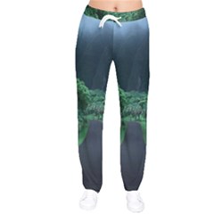 Jungle Road Hawaii Asphalt Mountains Green Women Velvet Drawstring Pants by Bedest