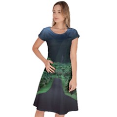 Jungle Road Hawaii Asphalt Mountains Green Classic Short Sleeve Dress by Bedest