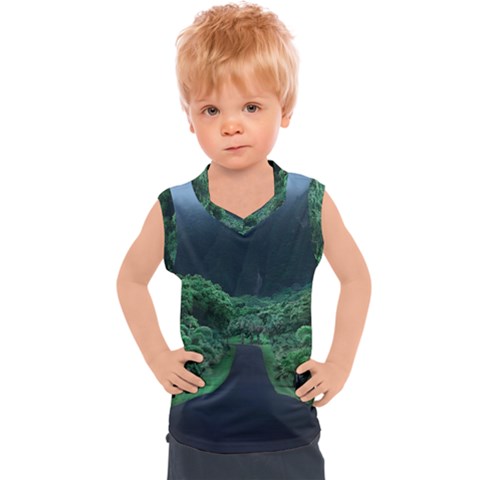 Jungle Road Hawaii Asphalt Mountains Green Kids  Sport Tank Top by Bedest