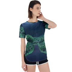 Jungle Road Hawaii Asphalt Mountains Green Perpetual Short Sleeve T-shirt by Bedest