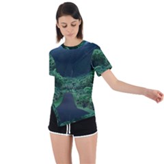 Jungle Road Hawaii Asphalt Mountains Green Asymmetrical Short Sleeve Sports T-shirt by Bedest