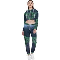 Jungle Road Hawaii Asphalt Mountains Green Cropped Zip Up Lounge Set by Bedest