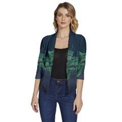 Jungle Road Hawaii Asphalt Mountains Green Women s Draped Front 3/4 Sleeve Shawl Collar Jacket by Bedest