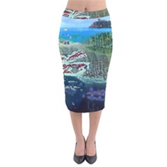 The Overworld Aurora Subnautica Velvet Midi Pencil Skirt by Bedest