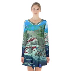 The Overworld Aurora Subnautica Long Sleeve Velvet V-neck Dress