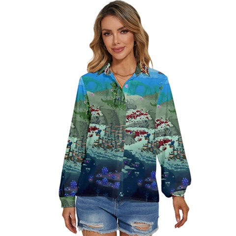 The Overworld Aurora Subnautica Women s Long Sleeve Button Up Shirt by Bedest