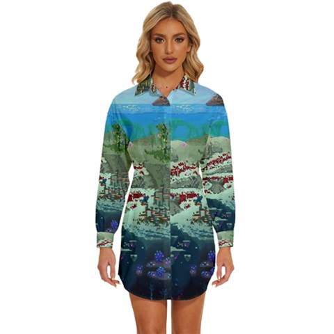 The Overworld Aurora Subnautica Womens Long Sleeve Shirt Dress by Bedest