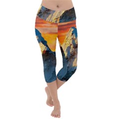 Himalaya Nature Mountain Lightweight Velour Capri Yoga Leggings by Bedest