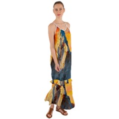 Himalaya Nature Mountain Cami Maxi Ruffle Chiffon Dress by Bedest