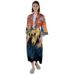 Himalaya Nature Mountain Maxi Satin Kimono by Bedest