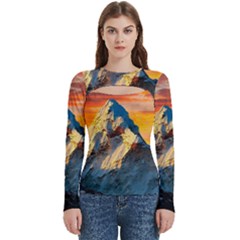 Himalaya Nature Mountain Women s Cut Out Long Sleeve T-shirt by Bedest